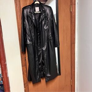 Avec Les Fils Black Faux Leather Trench Coat - Women's Long Jacket